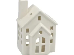 Deko-Teelichthalter Haus Keramik 14 cm Weiß