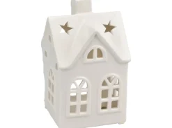 Deko-Teelichthalter Haus Keramik 15 cm Weiß