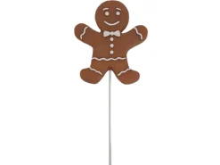 Deko-Weihnachtsfigur Pfefferkuchenmann mit Fliege Stecker 20,5 cm Braun-Weiß