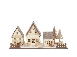 Deko-Weihnachtsszenerie mit LED Pappelholz Weiß-Natur 2-fach Sortiert