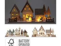 Deko-Weihnachtsszenerie mit LED Pappelholz Weiß-Natur 2-fach Sortiert