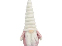 Deko-Wichtel mit Plüsch aus Textil 28 cm Weiß-Rose