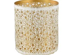 Deko-Windlicht Kreisstanz aus Metall 12 cm Weiß-Gold