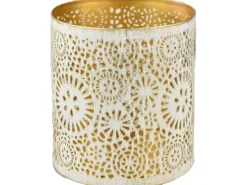 Deko-Windlicht Ornament aus Metall Ø 12 cm Weiß-Gold