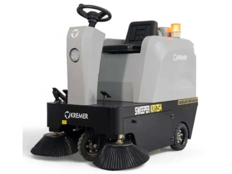 DeTec. KRYZS4 Aufsitz Kehrmaschine Kremer 48V 67AH Elektrische Hallen Kehrmaschine Selbstfahrende Kehrsaugmaschine mit 6.380 m²/h Flächenleistung