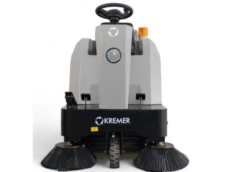 DeTec. KRYZS4 Aufsitz Kehrmaschine Kremer 48V 67AH Elektrische Hallen Kehrmaschine Selbstfahrende Kehrsaugmaschine mit 6.380 m²/h Flächenleistung
