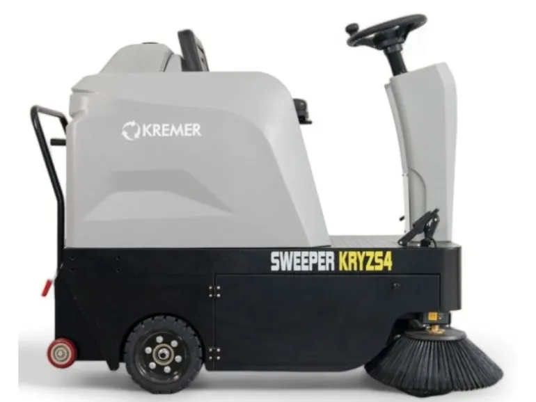 DeTec. KRYZS4 Aufsitz Kehrmaschine Kremer 48V 67AH Elektrische Hallen Kehrmaschine Selbstfahrende Kehrsaugmaschine mit 6.380 m²/h Flächenleistung