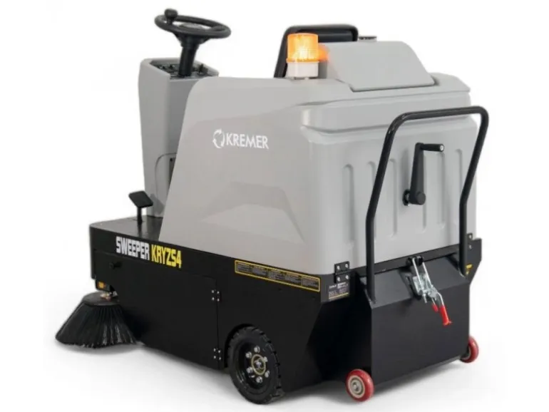 DeTec. KRYZS4 Aufsitz Kehrmaschine Kremer 48V 67AH Elektrische Hallen Kehrmaschine Selbstfahrende Kehrsaugmaschine mit 6.380 m²/h Flächenleistung