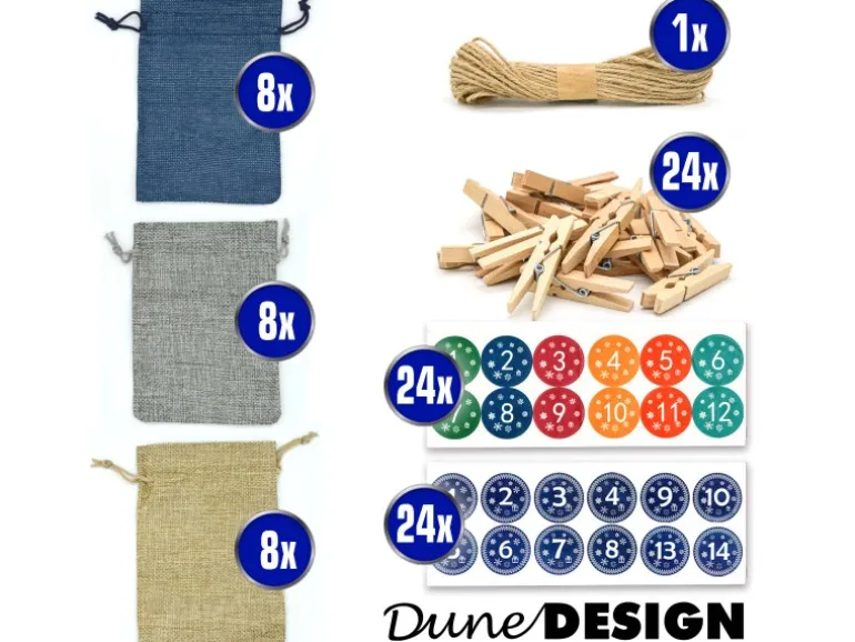 DuneDesign DIY Adventskalender Zum Selbst Befüllen 24 Geschenk-Säckchen Blau