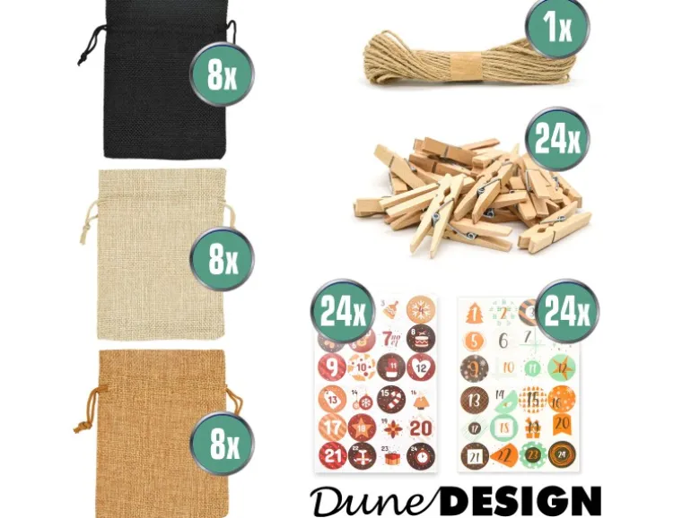 DuneDesign DIY Adventskalender Zum Selbst Befüllen 24 Geschenk-Säckchen Braun