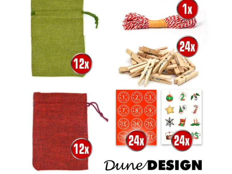 DuneDesign DIY Adventskalender Zum Selbst Befüllen 24 Geschenk-Säckchen Rot