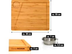 DuneDesign 4er Set Schneidebrett aus Bambus 30 x 25 cm mit Dipschale