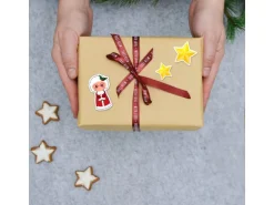 DuneDesign 4er Set Weihnachts Geschenkbeutel 32 x 32 cm mit 200 Aufklebern