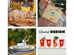 DuneDesign 4er Set Weihnachts Geschenkbeutel 32 x 32 cm mit 200 Aufklebern