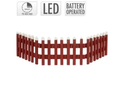 ECD Germany Deko Holz Zaun mit LED in Rot 90 x 21 cm Batteriebetrieben Mini Zaun