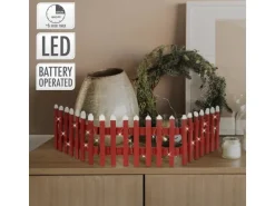 ECD Germany Deko Holz Zaun mit LED in Rot 90 x 21 cm Batteriebetrieben Mini Zaun