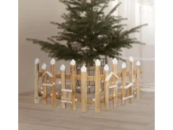 ECD Germany Deko Holz Zaun mit LED in Natur 98 x 39 cm mit Vogelhäuschen Mini