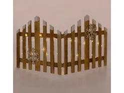 ECD Germany Deko Holz Zaun Natur 30 LED Warmweiß 77x38 cm