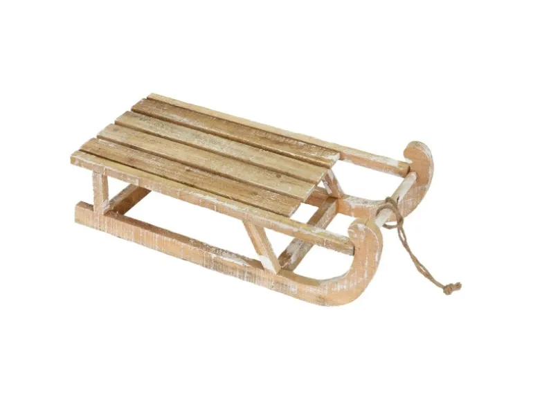 ECD Germany Deko Schlitten aus Holz 50,5 cm Braun Natur mit LED Weihnachtsdeko