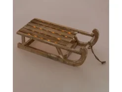 ECD Germany Deko Schlitten aus Holz 50,5 cm Braun Natur mit LED Weihnachtsdeko