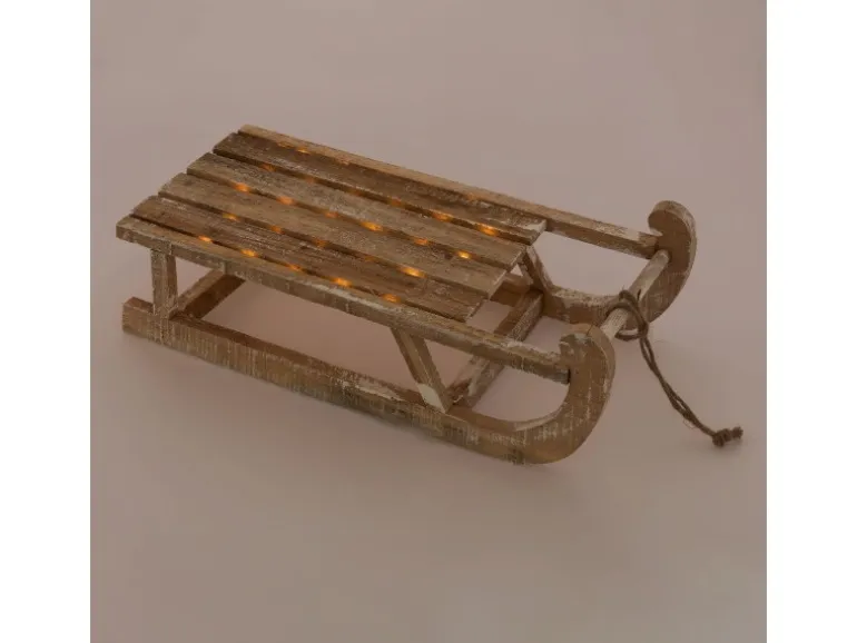 ECD Germany Deko Schlitten aus Holz 50,5 cm Braun Natur mit LED Weihnachtsdeko