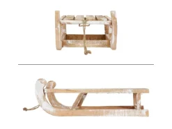 ECD Germany Deko Schlitten aus Holz 50,5 cm Braun Natur mit LED Weihnachtsdeko