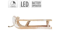 ECD Germany Deko Schlitten aus Holz 50,5 cm Braun Natur mit LED Weihnachtsdeko