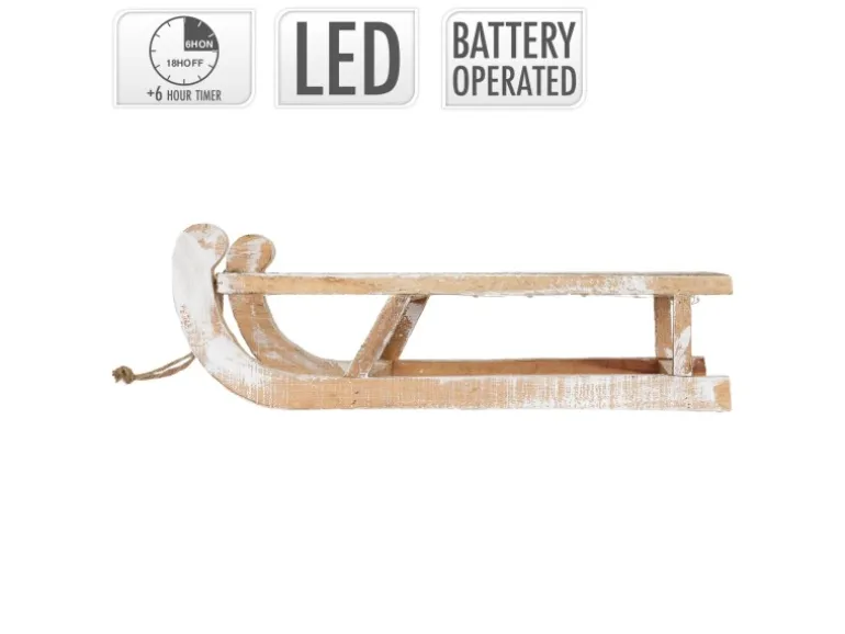 ECD Germany Deko Schlitten aus Holz 50,5 cm Braun Natur mit LED Weihnachtsdeko