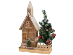 ECD Germany Dekorative Holz-Weihnachtshaus LED-Beleuchtung 27x11x44 cm