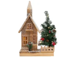 ECD Germany Dekorative Holz-Weihnachtshaus LED-Beleuchtung 27x11x44 cm