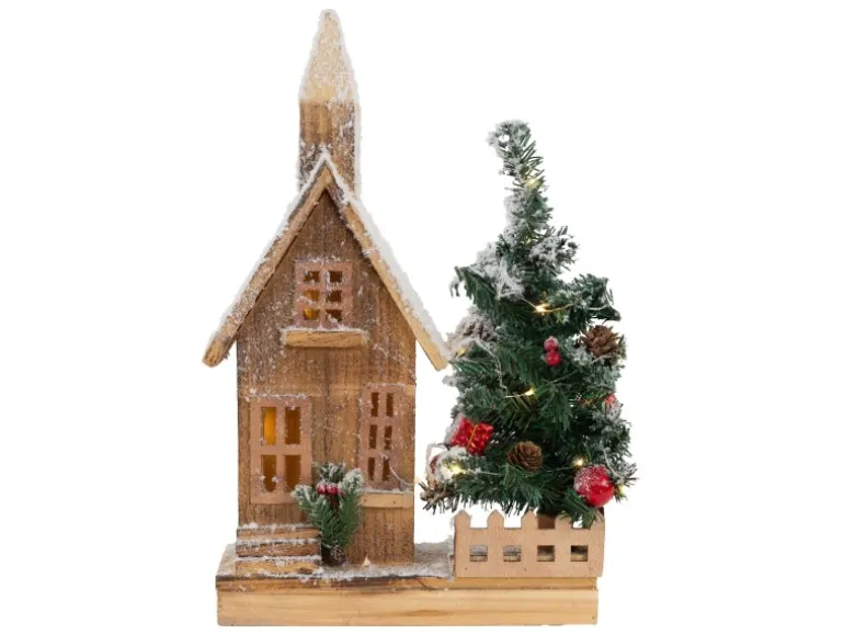 ECD Germany Dekorative Holz-Weihnachtshaus LED-Beleuchtung 27x11x44 cm
