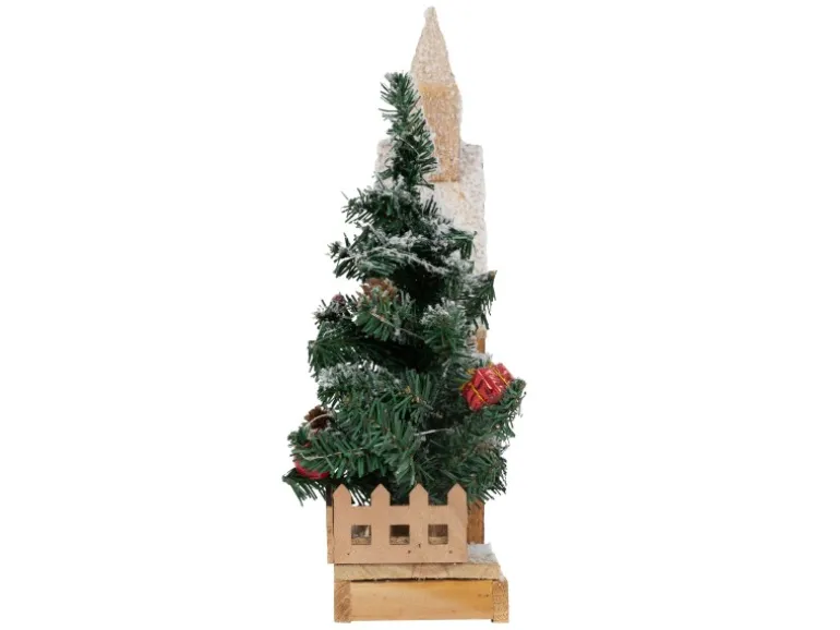 ECD Germany Dekorative Holz-Weihnachtshaus LED-Beleuchtung 27x11x44 cm