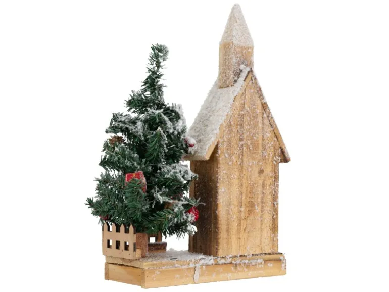 ECD Germany Dekorative Holz-Weihnachtshaus LED-Beleuchtung 27x11x44 cm