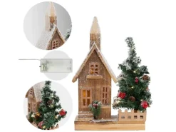 ECD Germany Dekorative Holz-Weihnachtshaus LED-Beleuchtung 27x11x44 cm