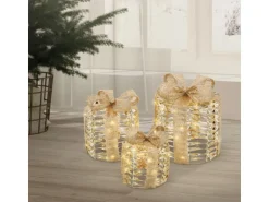 ECD Germany 3Er Set LED Geschenkboxen mit 135 Warmweißen LEDs Gold