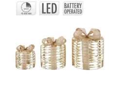 ECD Germany 3Er Set LED Geschenkboxen mit 135 Warmweißen LEDs Gold