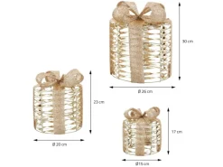 ECD Germany 3Er Set LED Geschenkboxen mit 135 Warmweißen LEDs Gold