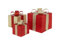 ECD Germany 3Er Set LED Geschenkboxen mit 90 Warmweißen LEDs Rot-Gold