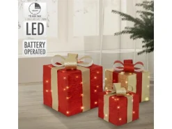 ECD Germany 3Er Set LED Geschenkboxen mit 90 Warmweißen LEDs Rot-Gold