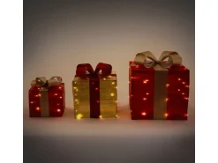 ECD Germany 3Er Set LED Geschenkboxen mit 90 Warmweißen LEDs Rot-Gold