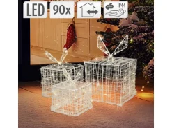 ECD Germany 3Er Set LED Geschenkboxen 90LEDs Warmweiß Metall Strombetrieben IP44