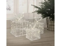 ECD Germany 3Er Set LED Geschenkboxen 90LEDs Warmweiß Metall Strombetrieben IP44