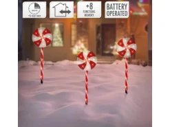 ECD Germany 3Er Set LED Lollipop-Weihnachtsweg Aussen 60 LED 3m 8 Modi