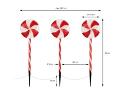 ECD Germany 3Er Set LED Lollipop-Weihnachtsweg Aussen 60 LED 3m 8 Modi
