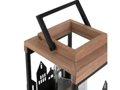 ECD Germany Holzlaterne 22cm Gartenlaterne mit Kerzenständer Henkel Stadt Muster