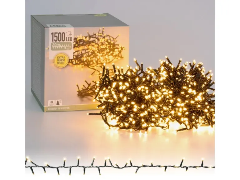 ECD Germany LED Cluster Lichterkette Extra Warmweiß 1500LED 30m 8 Programm IP44