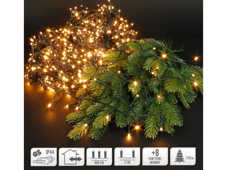 ECD Germany LED Cluster Lichterkette 8m 400 LEDs Extra Warmweiß 8 Modi IP44