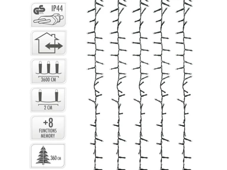 ECD Germany LED Cluster Lichterkette Extra Warmweiß 1800LED 36m 8 Programm IP44