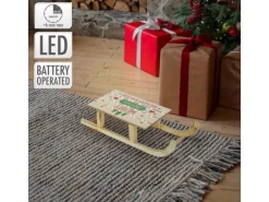 ECD Germany LED Deko Schlitten aus Holz mit LED 42x16 cm Natur-Braun
