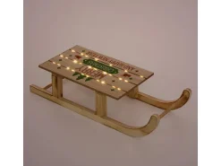ECD Germany LED Deko Schlitten aus Holz mit LED 42x16 cm Natur-Braun